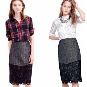 J. Crew The Perfect Party Wool Pencil Skirt Women's 4 Gray Black Lace‎ Career